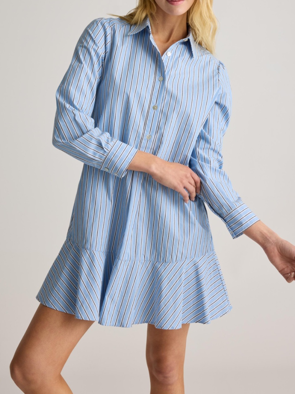 Quince 100% Organic Cotton Poplin Drop Waist Tribeca Stripe Shirt Dress Sz XS